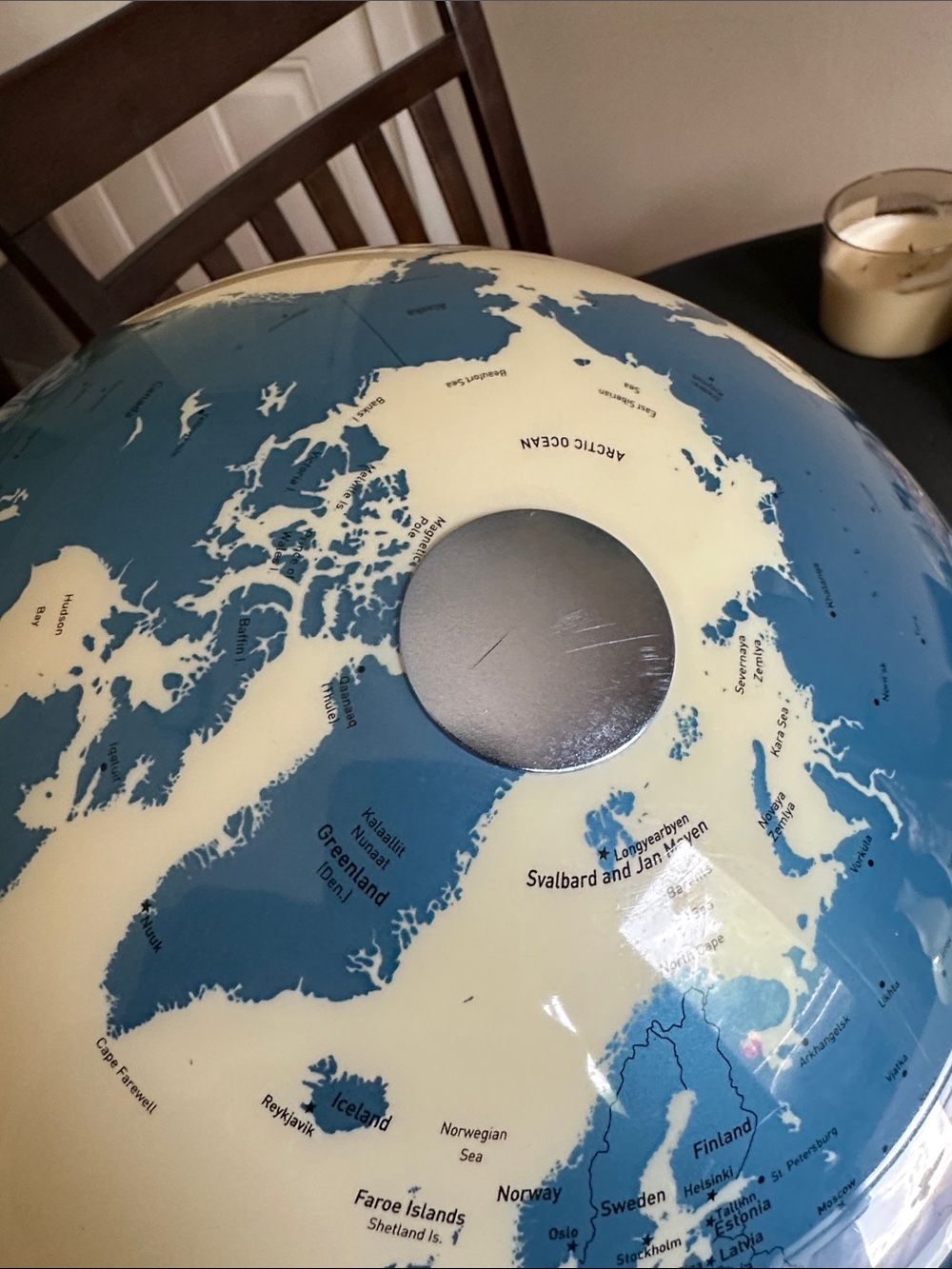 Waypoint Geographic Blue and Cream 12” round spinning World Globe Accent - Picture 3 of 4
